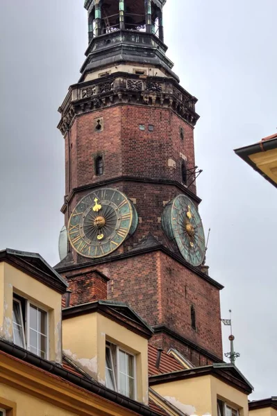 Wroclaw Polonya Belediye Binası Ile Pazar Meydanı Sabah Erken Saatlerde — Stok fotoğraf