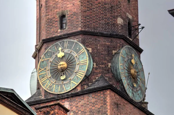 Marktplatz Mit Rathaus Wroclaw Polen Frühen Morgen Buntes Stadtkonzept — Stockfoto