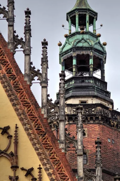 Wroclaw Polonya Belediye Binası Ile Pazar Meydanı Sabah Erken Saatlerde — Stok fotoğraf