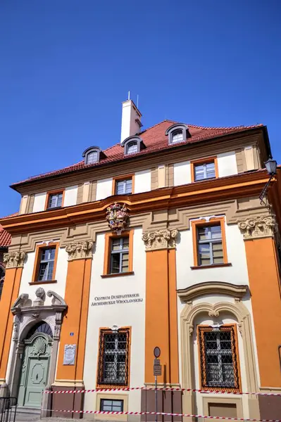 Plaza Del Mercado Con Ayuntamiento Wroclaw Polonia Temprano Mañana Concepto — Foto de Stock