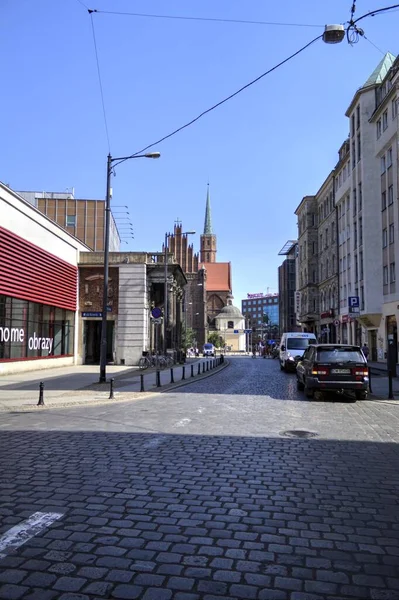 Marktplatz Mit Rathaus Wroclaw Polen Frühen Morgen Buntes Stadtkonzept — Stockfoto