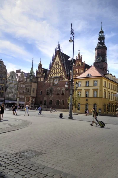 Praça Mercado Com Câmara Municipal Wroclaw Polônia Início Manhã Conceito — Fotografia de Stock