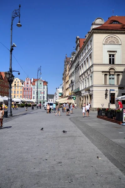 Plaza Del Mercado Con Ayuntamiento Wroclaw Polonia Temprano Mañana Concepto —  Fotos de Stock