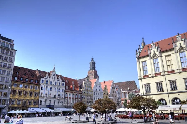 Πλατεία Αγοράς Δημαρχείο Στο Βρότσλαβ Της Πολωνίας Νωρίς Πρωί Έννοια — Φωτογραφία Αρχείου