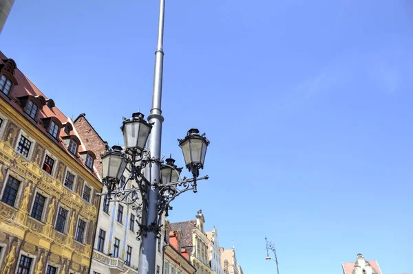 Marktplatz Mit Rathaus Wroclaw Polen Frühen Morgen Buntes Stadtkonzept — Stockfoto