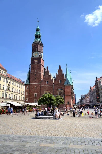 Tržní Náměstí Radnicí Vratislavi Polsko Brzy Ráno Koncept Barevných Měst — Stock fotografie