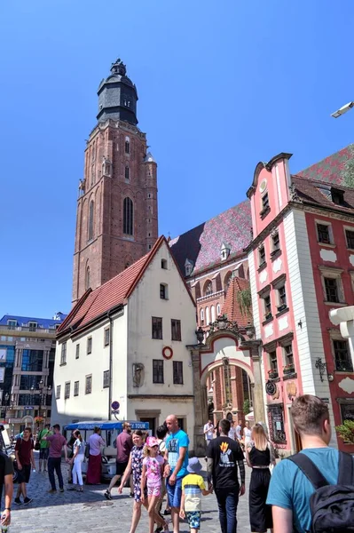 Praça Mercado Com Câmara Municipal Wroclaw Polônia Início Manhã Conceito — Fotografia de Stock