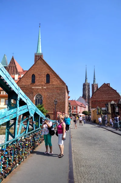 Wroclaw Poland Most Tumski Also Called Lovers Cathedral Green Bridge — Stock Photo, Image