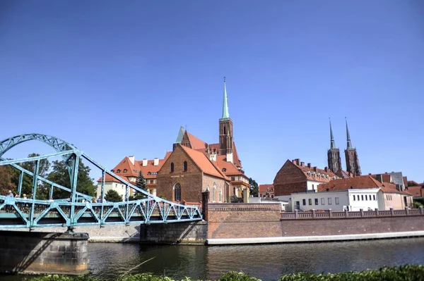 Vratislav Polsko Most Tumski Také Nazýván Milenci Katedrála Nebo Zelený — Stock fotografie