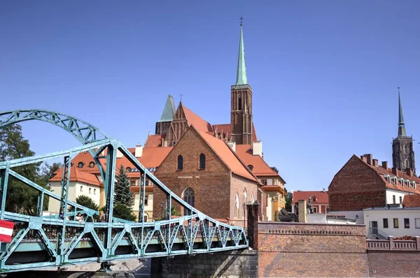 Wroclaw Polonia Mayoría Tumski También Llama Amantes Catedral Puente Verde —  Fotos de Stock