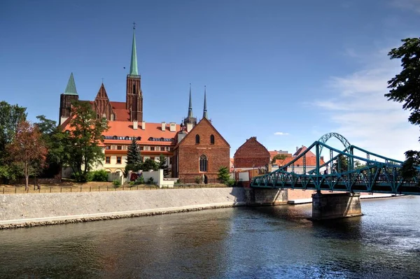 Vratislav Polsko Most Tumski Také Nazýván Milenci Katedrála Nebo Zelený — Stock fotografie