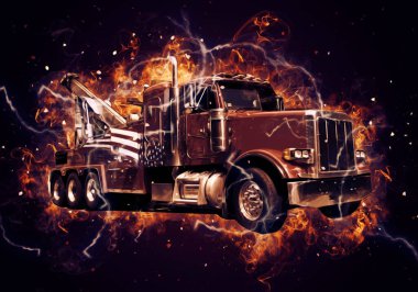 Amerikan kamyon illüstrasyon rengi izole edilmiş eski sanat eseri
