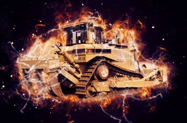 Buldozer illüstrasyon renk sanat grunge vintage çizim