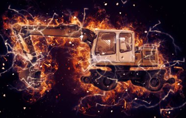 Ekskavatör illüstrasyon izole renk sanat eseri