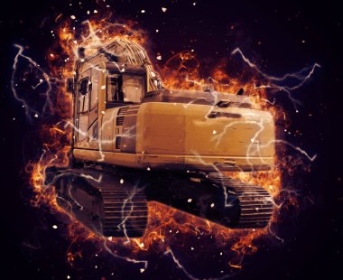 Ekskavatör illüstrasyon izole renk sanat eseri