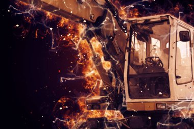 Ekskavatör illüstrasyon izole renk sanat eseri