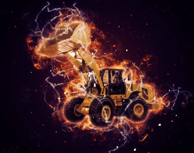 Ekskavatör illüstrasyon izole renk sanat eseri