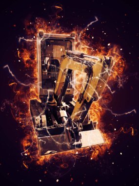 Ekskavatör illüstrasyon izole renk sanat eseri