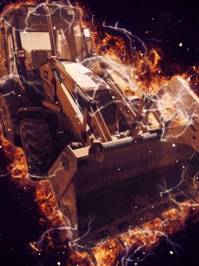 Kazı makinesi traktör çizimi rengi izole edilmiş antika sanat eserleri