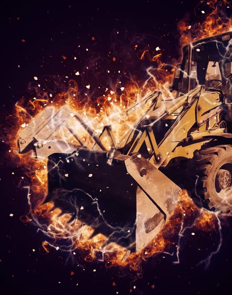 Bagger Traktor Illustration Farbe Isoliert Kunstwerk Antik Alt — Stockfoto