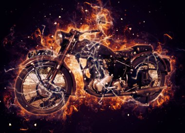 Motosiklet görüntüleme rengi izole edilmiş sanat antika retro