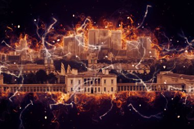 Londra 'nın büyük Ben sanat eseri çizimi, çizim, eğlenceli tasarım, antika retro