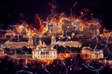 Londra 'nın büyük Ben sanat eseri çizimi, çizim, eğlenceli tasarım, antika retro