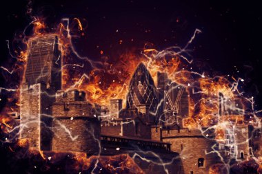 Londra 'nın büyük Ben sanat eseri çizimi, çizim, eğlenceli tasarım, antika retro