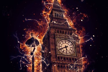 Londra 'nın büyük Ben sanat eseri çizimi, çizim, eğlenceli tasarım, antika retro