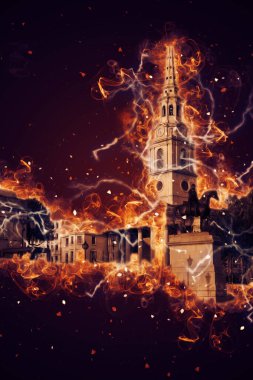 Londra 'nın büyük Ben sanat eseri çizimi, çizim, eğlenceli tasarım, antika retro