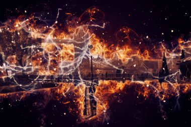 Londra 'nın büyük Ben sanat eseri çizimi, çizim, eğlenceli tasarım, antika retro