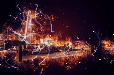 Londra 'nın büyük Ben sanat eseri çizimi, çizim, eğlenceli tasarım, antika retro