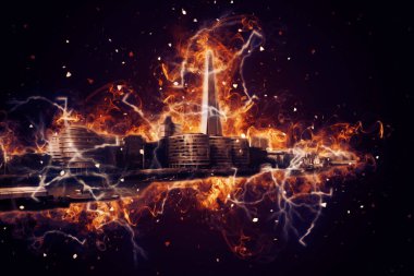 Londra 'nın büyük Ben sanat eseri çizimi, çizim, eğlenceli tasarım, antika retro