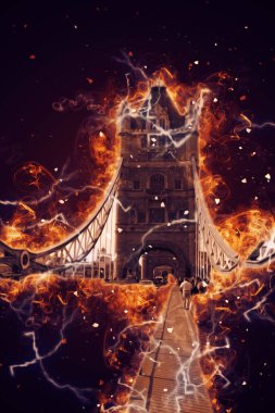 Londra 'nın büyük Ben sanat eseri çizimi, çizim, eğlenceli tasarım, antika retro