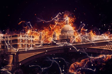 Londra 'nın büyük Ben sanat eseri çizimi, çizim, eğlenceli tasarım, antika retro