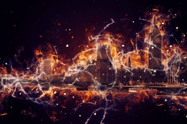 Londra 'nın büyük Ben sanat eseri çizimi, çizim, eğlenceli tasarım, antika retro