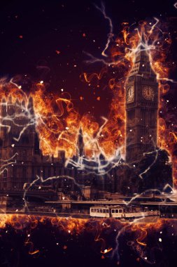 Londra 'nın büyük Ben sanat eseri çizimi, çizim, eğlenceli tasarım, antika retro