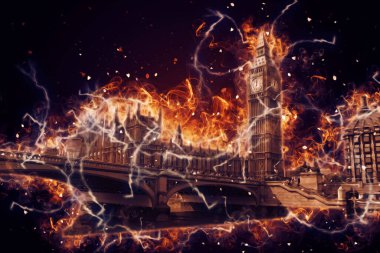 Londra 'nın büyük Ben sanat eseri çizimi, çizim, eğlenceli tasarım, antika retro