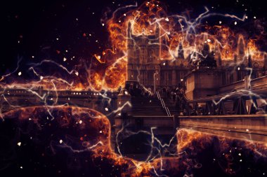 Londra 'nın büyük Ben sanat eseri çizimi, çizim, eğlenceli tasarım, antika retro