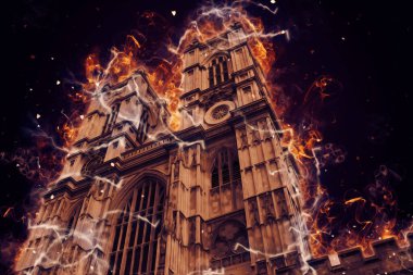 Londra 'nın büyük Ben sanat eseri çizimi, çizim, eğlenceli tasarım, antika retro