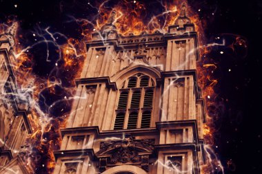 Londra 'nın büyük Ben sanat eseri çizimi, çizim, eğlenceli tasarım, antika retro