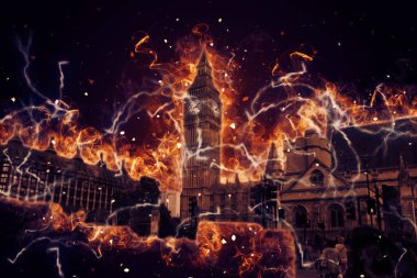 Londra 'nın büyük Ben sanat eseri çizimi, çizim, eğlenceli tasarım, antika retro