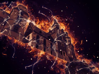 Eski şehir Krakow sanat illüstrasyonları antika