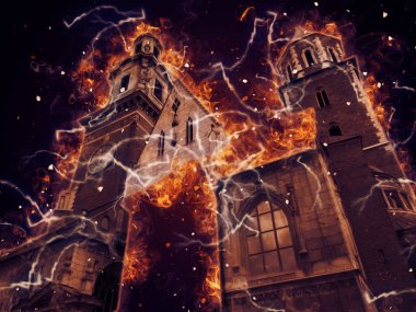 Eski şehir Krakow sanat illüstrasyonları antika