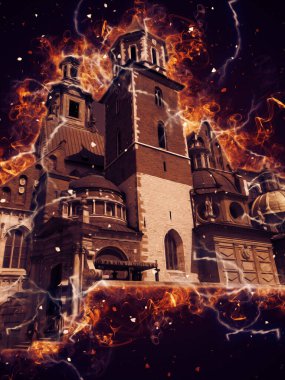 Eski şehir Krakow sanat illüstrasyonları antika