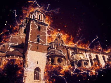 Eski şehir Krakow sanat illüstrasyonları antika