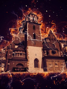 Eski şehir Krakow sanat illüstrasyonları antika