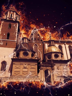 Eski şehir Krakow sanat illüstrasyonları antika