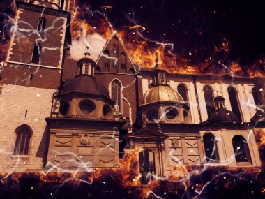 Eski şehir Krakow sanat illüstrasyonları antika