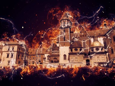 Eski şehir Krakow sanat illüstrasyonları antika